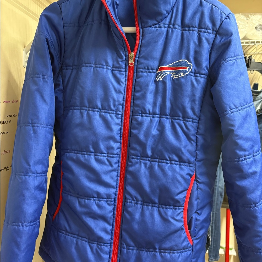 Womens Blue Puffer Bills Jacket